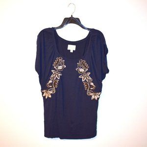 **Deletta Blue Silver Flower Embroidered Top